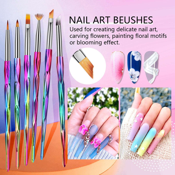 Saviland 6pcs Nail Art Brushes Set - Nail Art Design Brushes Gel Nail Paint  Brush Professional Manicure Tools Kit Nail Art Liner Brush for Nail Salon