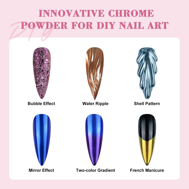 12 Colors Chrome Nail Powder Kit and  Aurora Mirror Effect