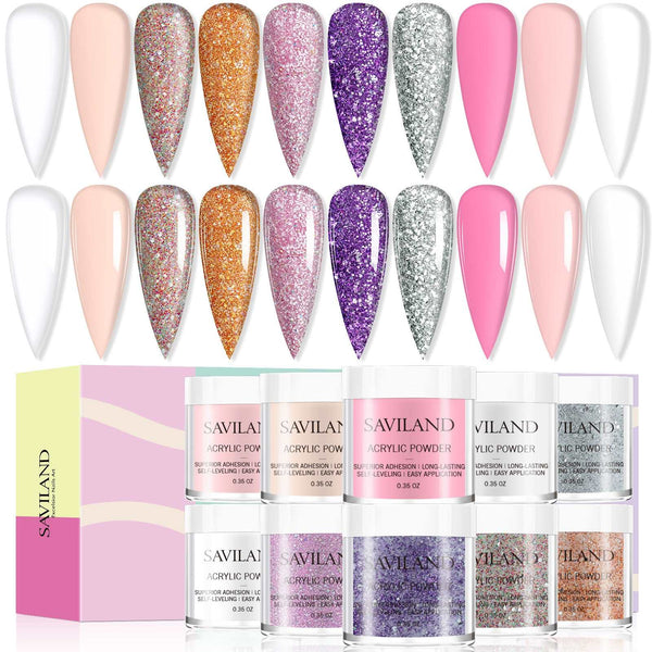 [US ONLY]10 Colors Glitter Acrylic Nail Powder Pink Series