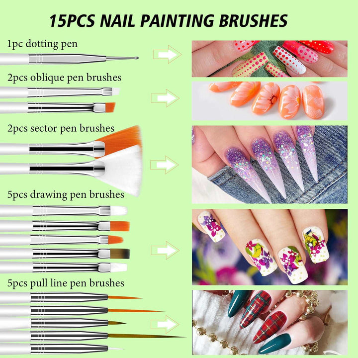 48 Colors Gel Paint Nail Kit - Gel Nail Polish Kit with 15pcs Nail Brush