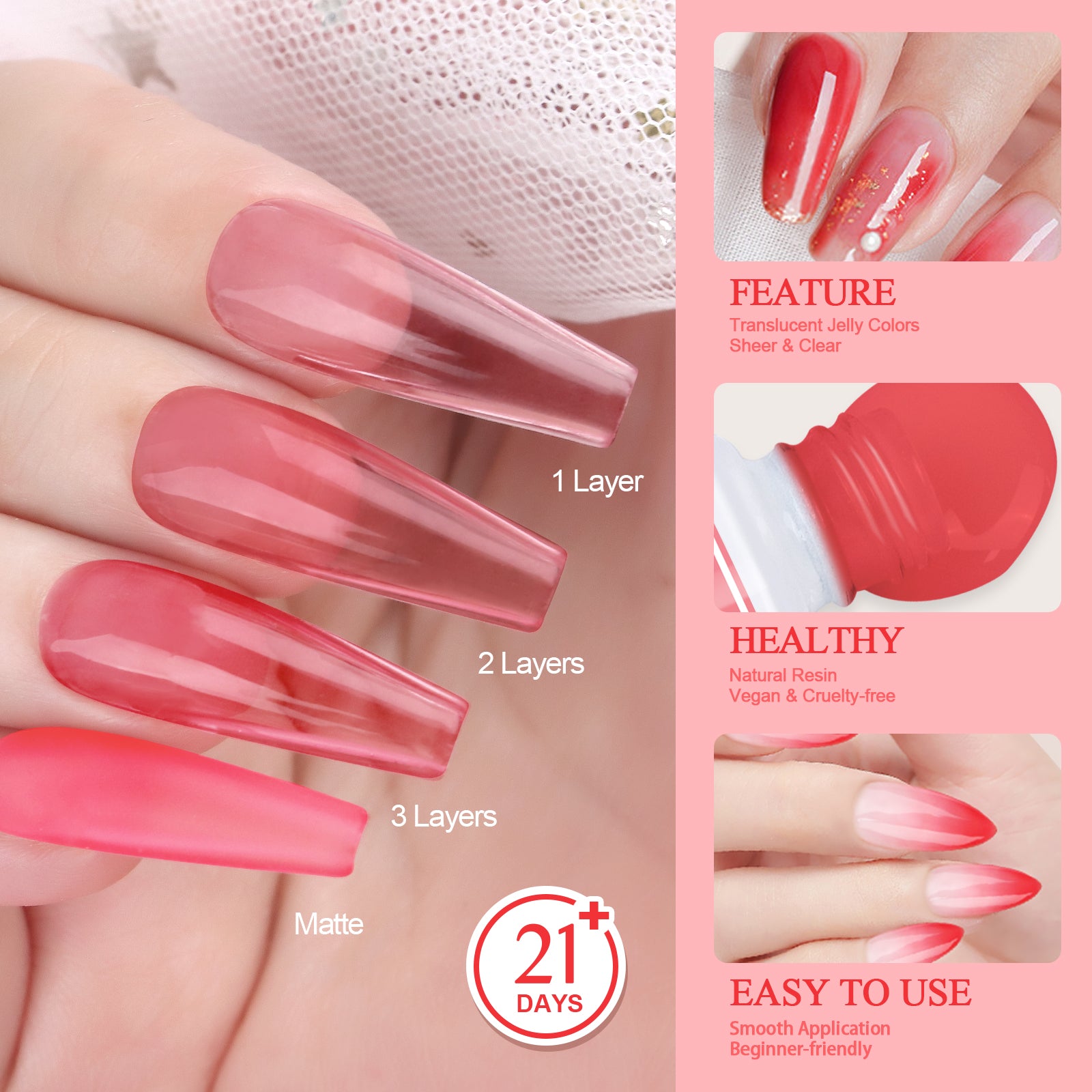 [US ONLY]Transparent Rosy Red Jelly Gel Nail Polish