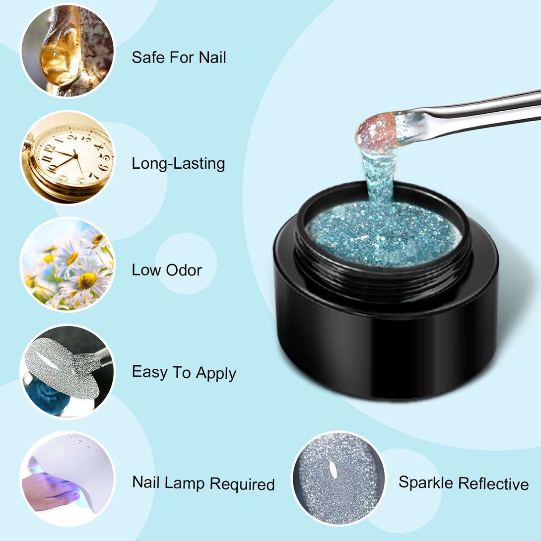 Gel Nail Polish Kit - 6 Colors Glitter Super Diamond Reflective