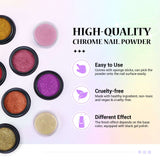 24 Colors Chrome Powder for Nails Kit Chrome Nail Powder Metallic Mirror Effect Holographic Nail Glitter Nail Charms Non-Sticky Hand Carving Gel Black Gel Nail Polish Base & Top for Nail Art