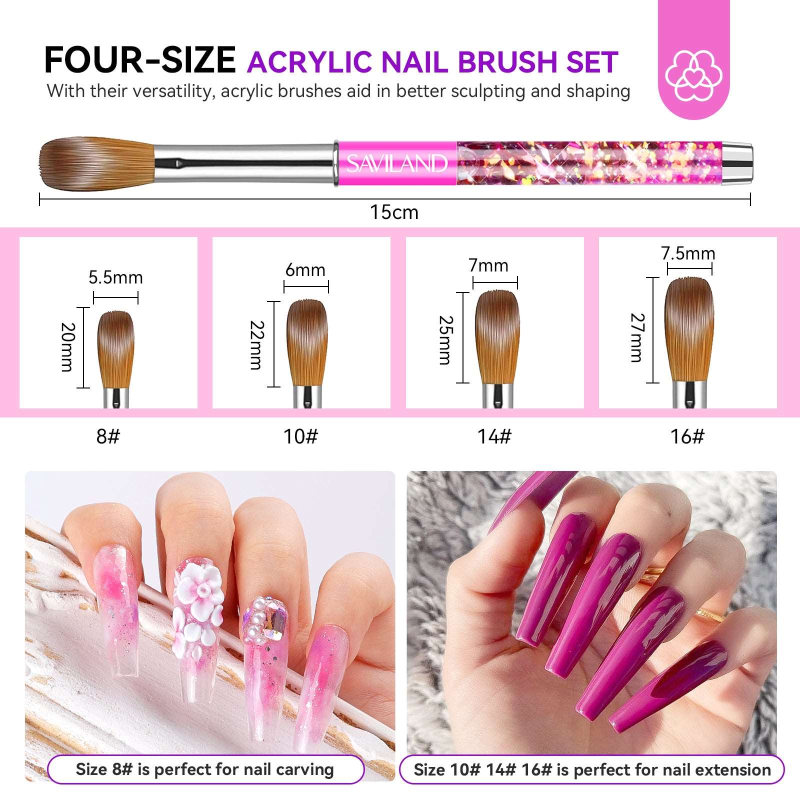 3PCS Acrylic Nail Brush Set - Size 8/10/14 Kolinsky Acrylic Nail Brushes