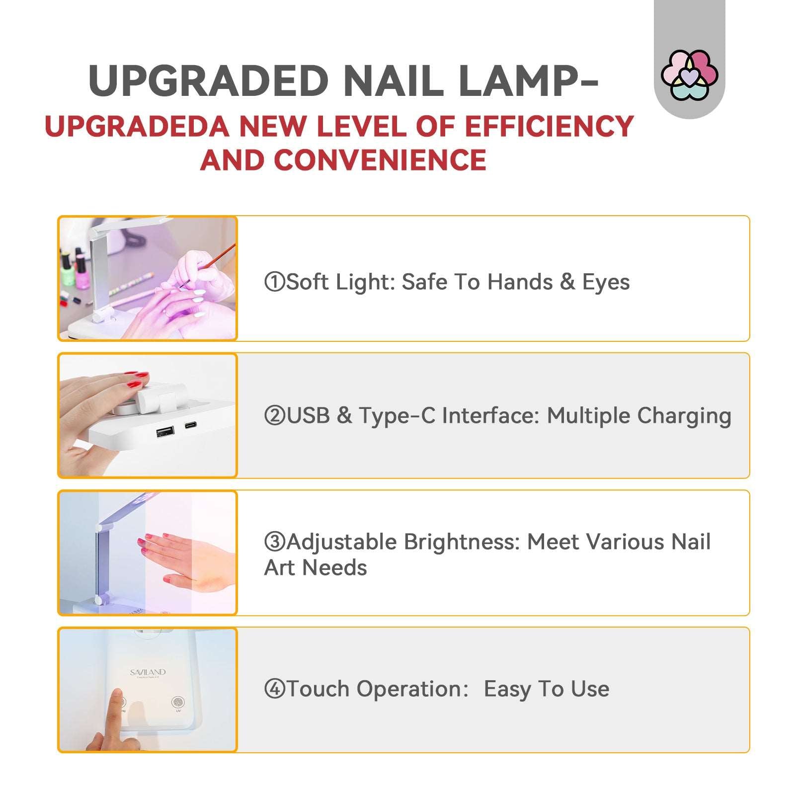 2 IN 1 U V LED Nail Lamp - 8 U V Beads 30 Lighting Beads 24W Foldable Touch Button