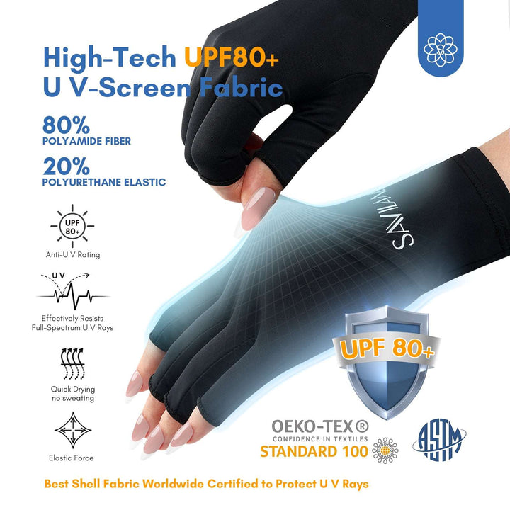 Women's Saviland U V Gloves for Nails - 2 Pairs UPF200+ High-Tech Professional U V Gloves for Manicures, U V Gloves for Gel Nail Lamp Skin Care