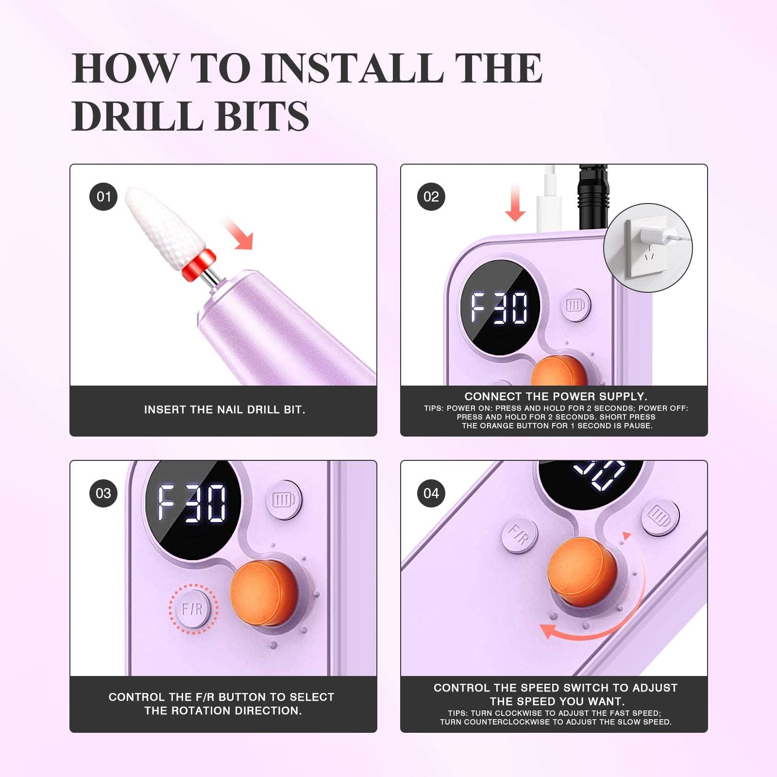 Electric Nail Drill – Cordless Nail Drill Machine Portable Nail File 30000PRM with Nail Drill Bits