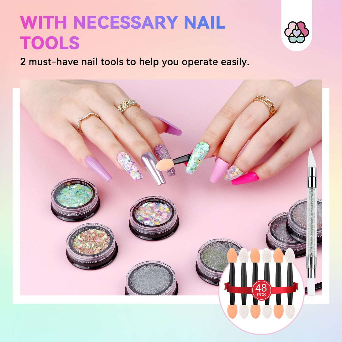 Chrome Nail Powder - 48 Colors Mirror Metallic Gold