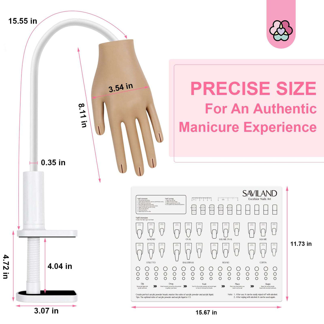 Silicone Practice Hand for Acrylic Nails, Upgraded Flexible Moveable Fake Hands