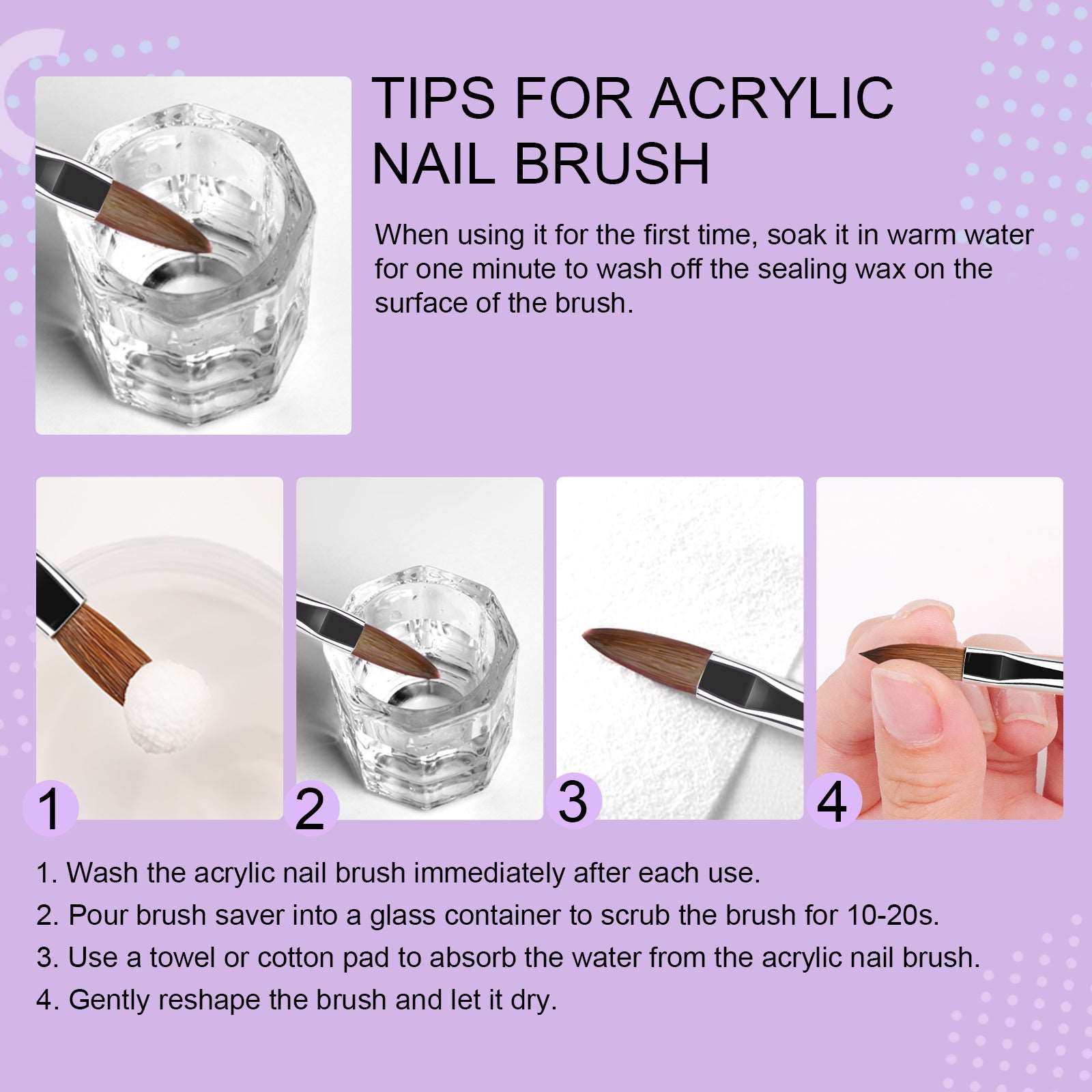 3 PCS Acrylic Nail Brush Set Size 6/8/10