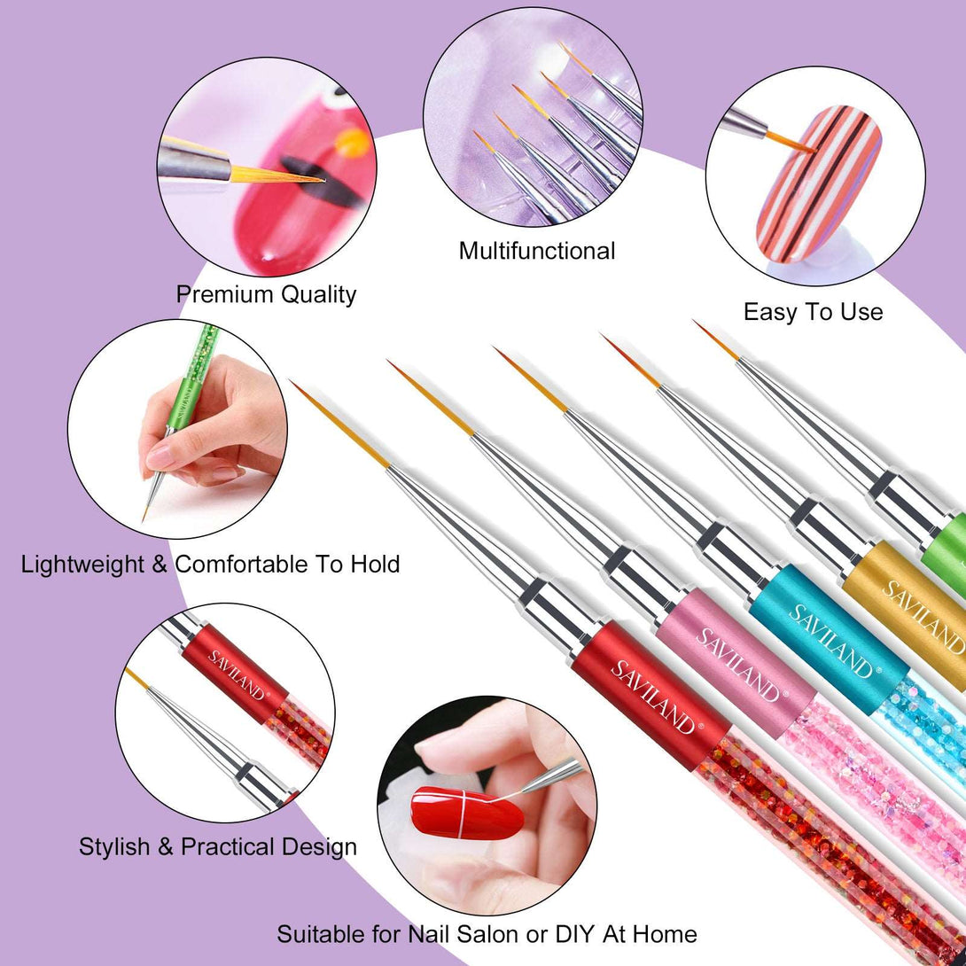 5pcs Nail Art Liner Brush Set Size 7/9/11/13/15 mm