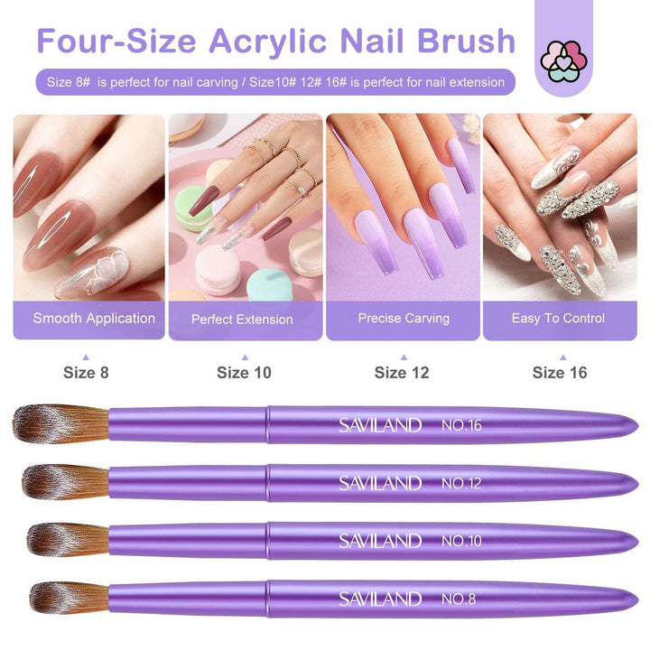 Matte Purple Acrylic Nail Brushes -  4pcs  Size 8/10/12/16