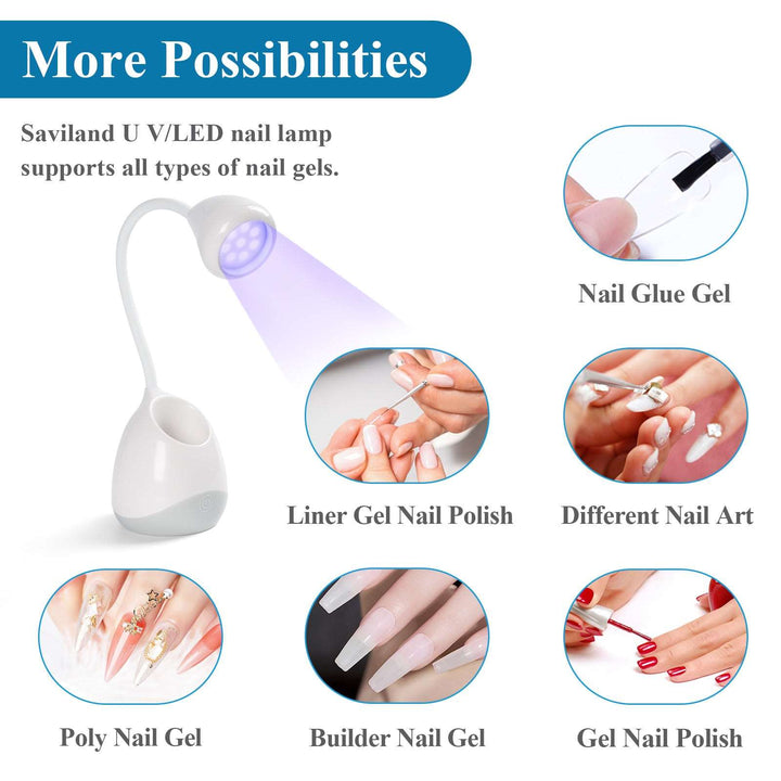 SAVILAND Luz de gel UV para uñas, lámpara LED de uñas de 24 W con cabeza de  loto UV para curar uñas de gel, manguera flexible de 360°, luz LED de uñas