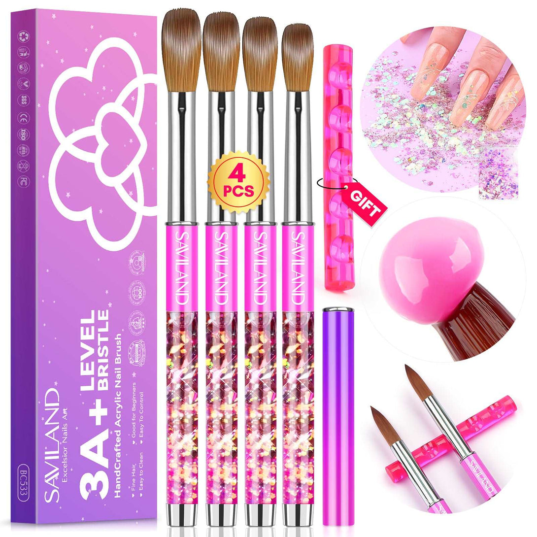 3PCS Acrylic Nail Brush Set - Size 8/10/14 Kolinsky Acrylic Nail Brushes