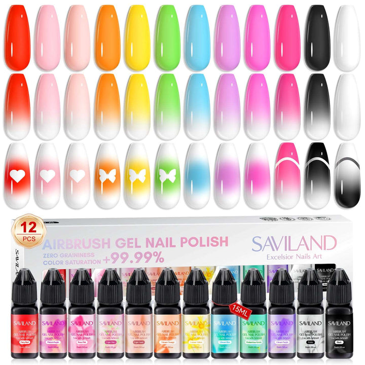 Saviland 30ml 12 Classic Cool And Warm Colors Airbrush Gel Nail Polish Set  With Fine Mist Nail For Color Spray Perfect Nail Polish Nail Art Design  Without Dilution Soak Off Nails Gel