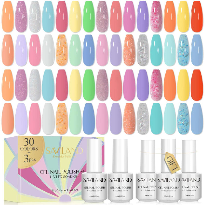 [US ONLY]33PCS Gel Nail Polish Set – 30 colors gel nail polish, 1pc foundation gel, 1pc matte top coat, 1pc glossy top coat