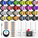 24 Colors Chrome Powder for Nails Kit Chrome Nail Powder Metallic Mirror Effect Holographic Nail Glitter Nail Charms Non-Sticky Hand Carving Gel Black Gel Nail Polish Base & Top for Nail Art