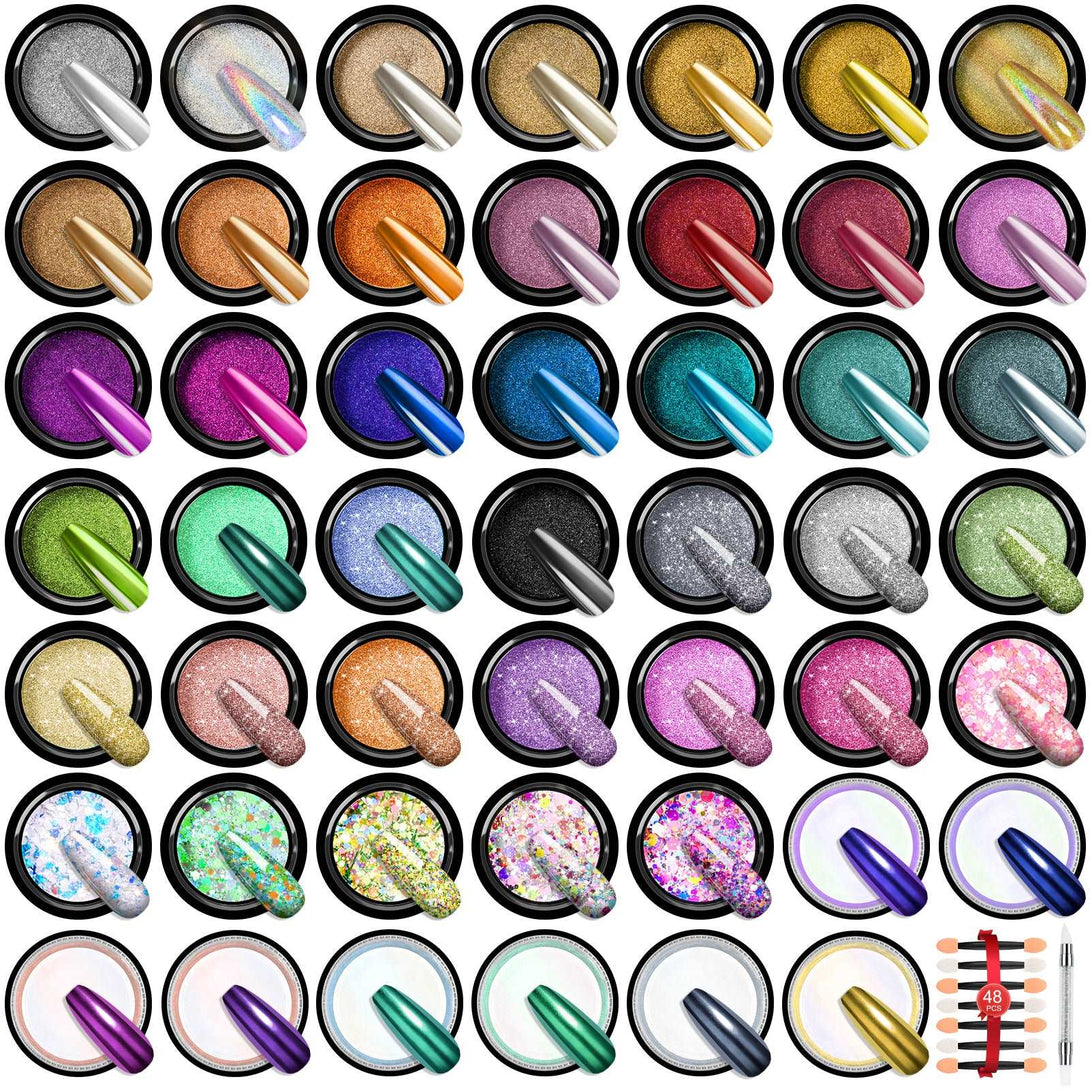 Chrome Nail Powder - 48 Colors Mirror Metallic Gold