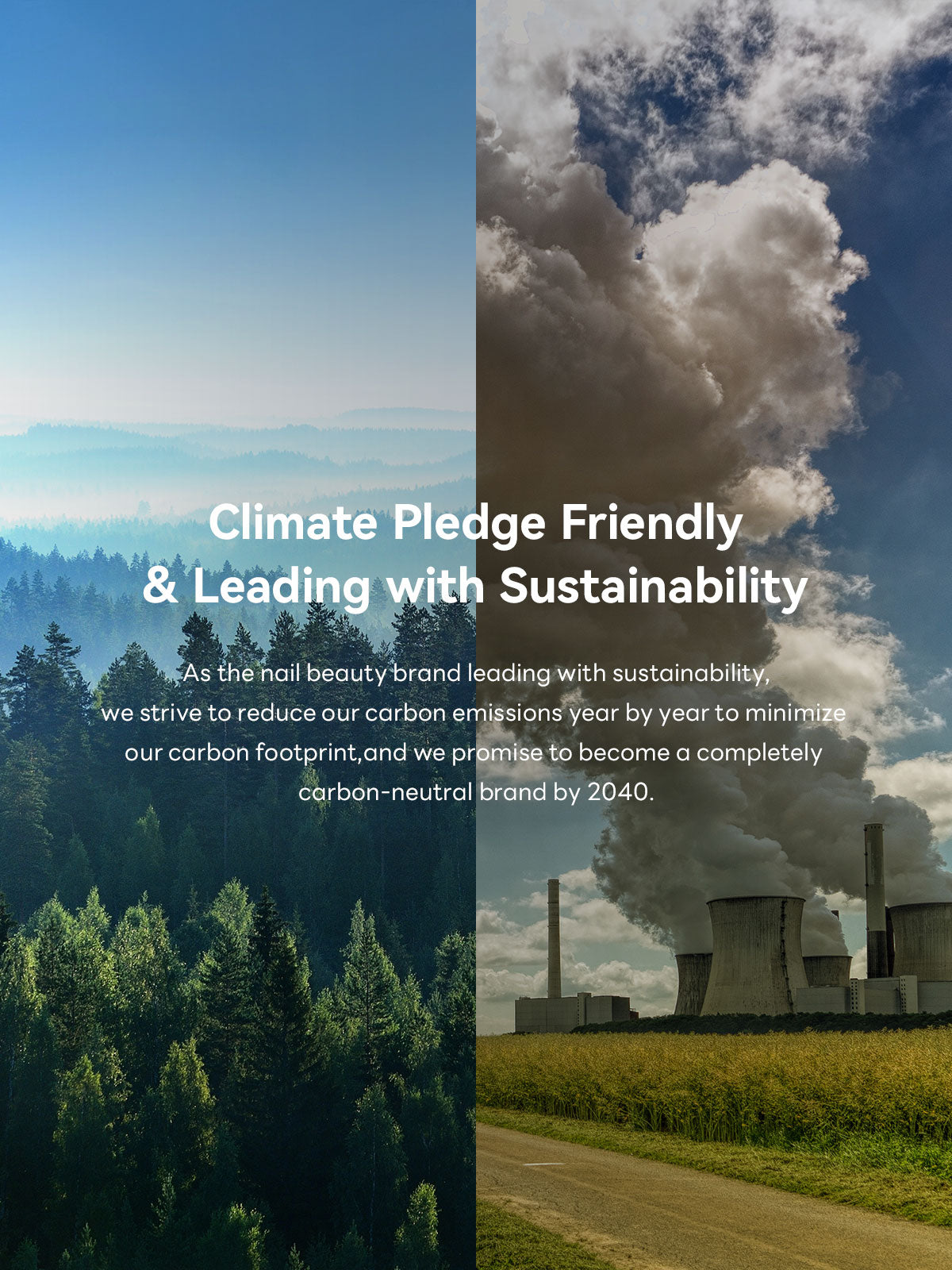 Sustainability concept image with forest landscape and industrial emissions symbolizing climate commitment