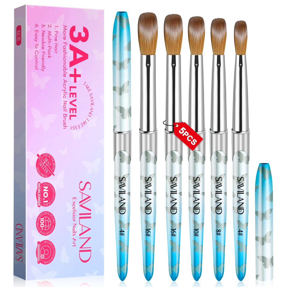 Acrylic Nail Brush Set - 5pcs Size 4/8/10/12/16