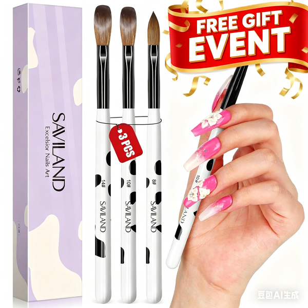 Free 3pcs Acrylic Nail Brush Set Size 8/10/14