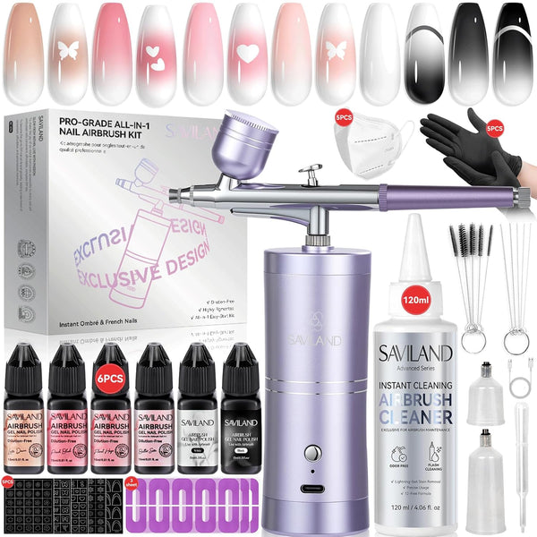 [US ONLY] 7-in-1 Pro Airbrush Nail Art Set + 6PCS Gel Polish