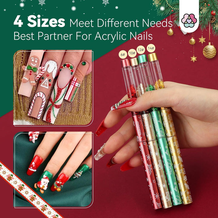 4 sizes christmas acrylic brush set for nails