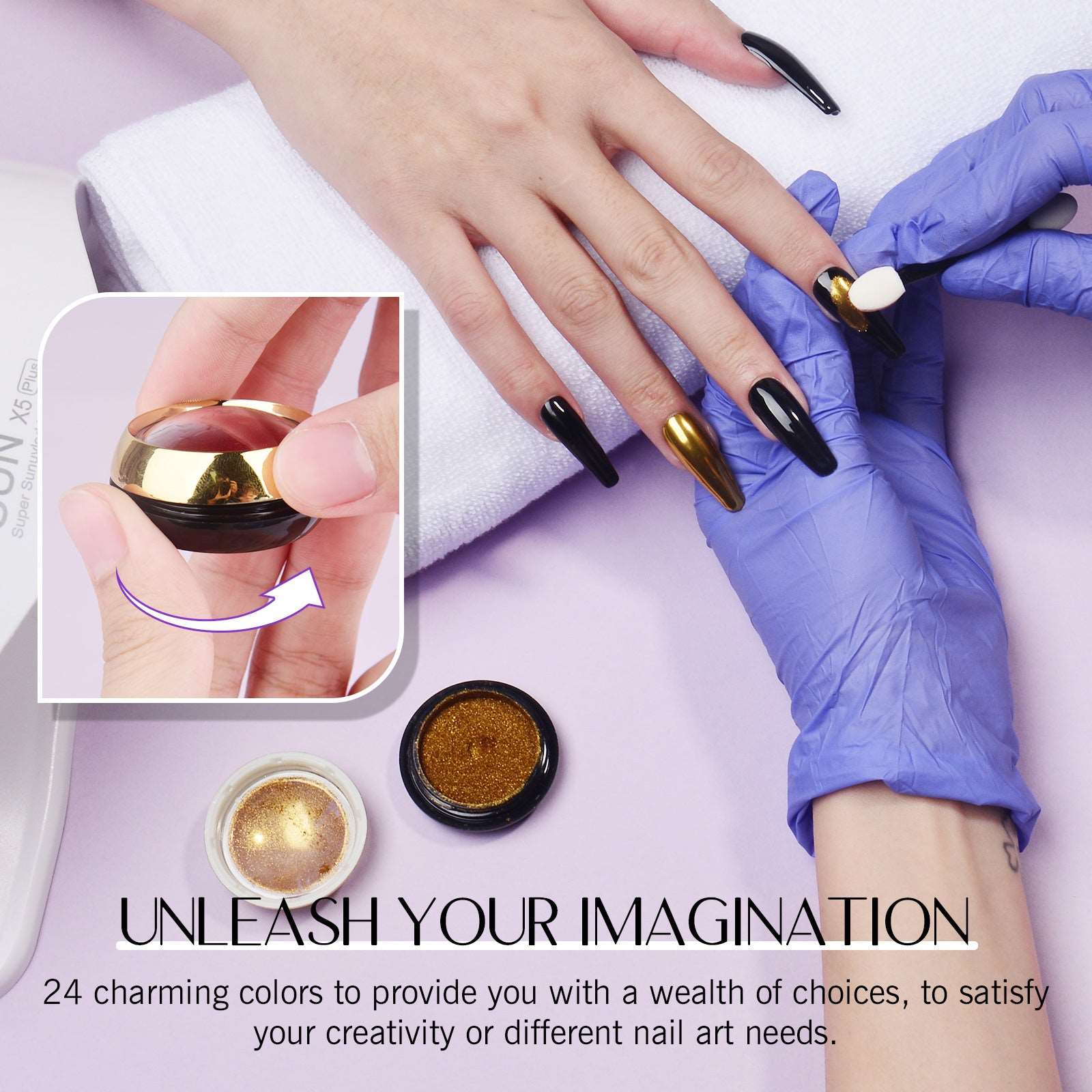 World Of Nails Chrome Pigmente Set – 6 Glänzende Farben Mit Applikatoren Für Nagel-Chrome-Effekte