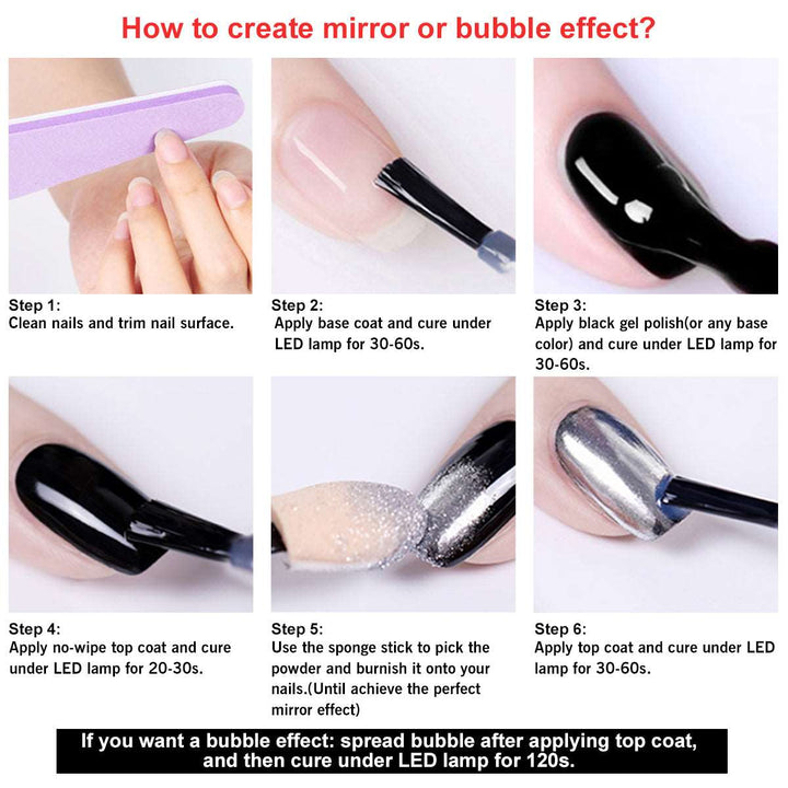 how creat mirror or bubble effects with Saviland Chrome Nail Powder