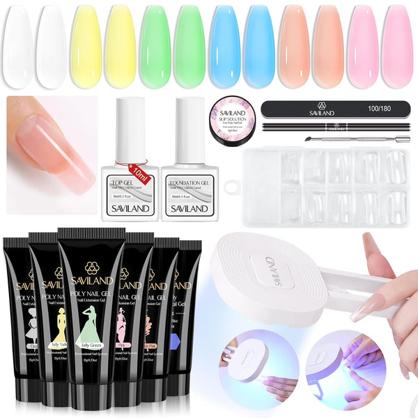 6 Colors Poly Gel Nail Kit – Pink Series with Base & Top Gel 36W U V LED Nail Lamp Nail Tools