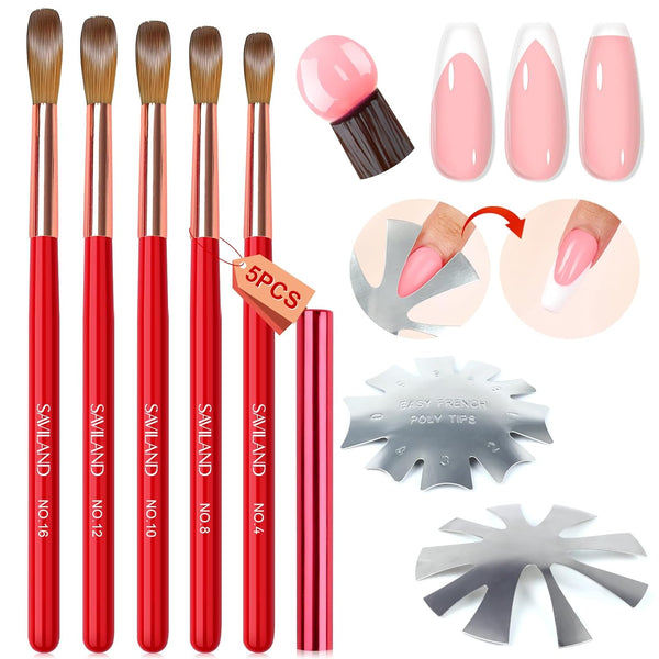 Acrylic Nail Brush Kit With 2pcs Air French Manicure Mold Set - Red 5pcs Size 4/8/10/12/16