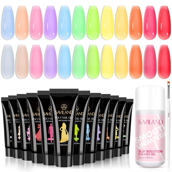 Poly Gel Nail Kit– 12 Colors Jelly Translucent Colors With Slip Solution And Nail Brush