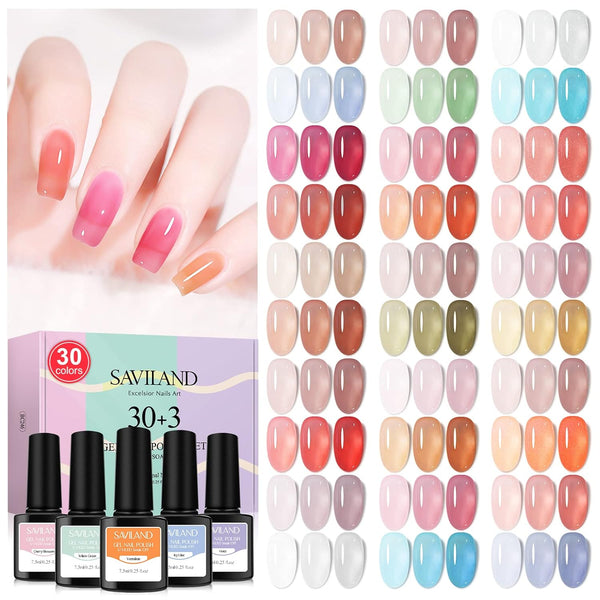 30-Color Jelly Gel Nail Polish Set - Translucent Nude Pink, Sheer/Matte/Glossy Effects for DIY and Salon