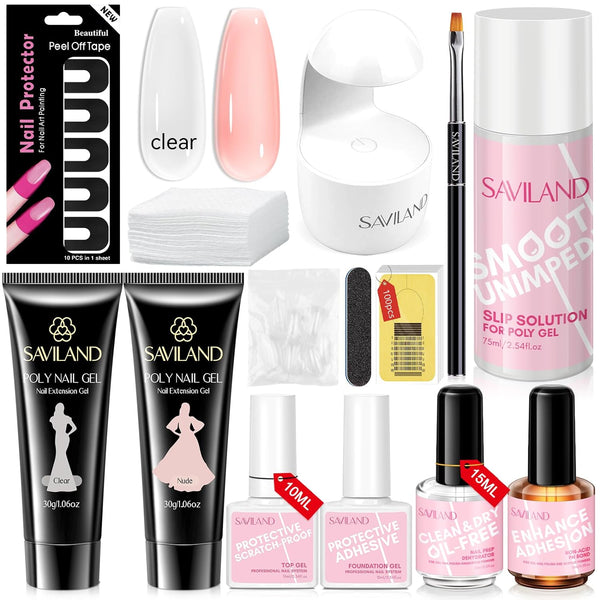 Saviland 2PCS 30ml Clear & Pink Poly Gel Nail Kit