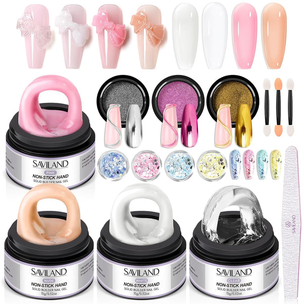Saviland 4 colors Non Sticky Solid Builder Nail Gel Kit