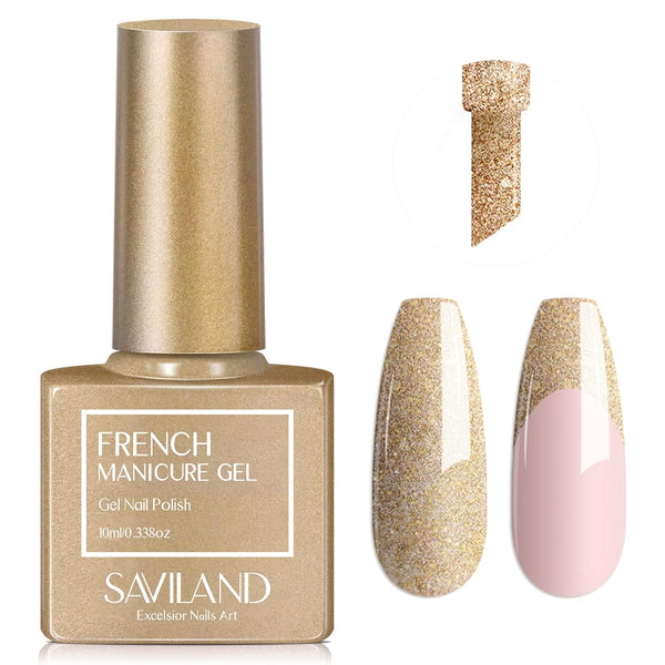 [US ONLY]Glitter Gold French Gel Nail Polish