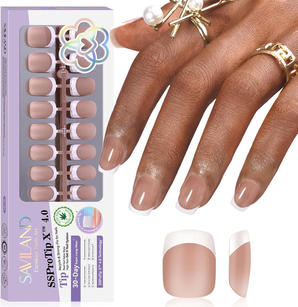 SSProTip X™ French Tip Press on Nails: 150PCS Nude Ultra-short Square French False Nails