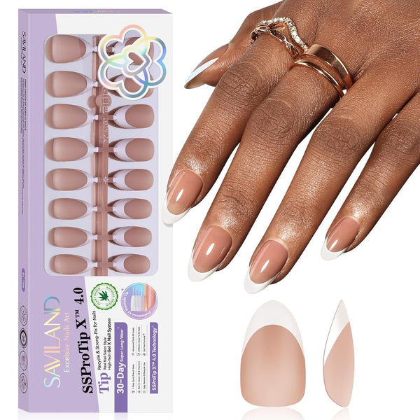 SSProTip X™ French Tip Press on Nails: 150PCS Nude Short Almond French False Nails