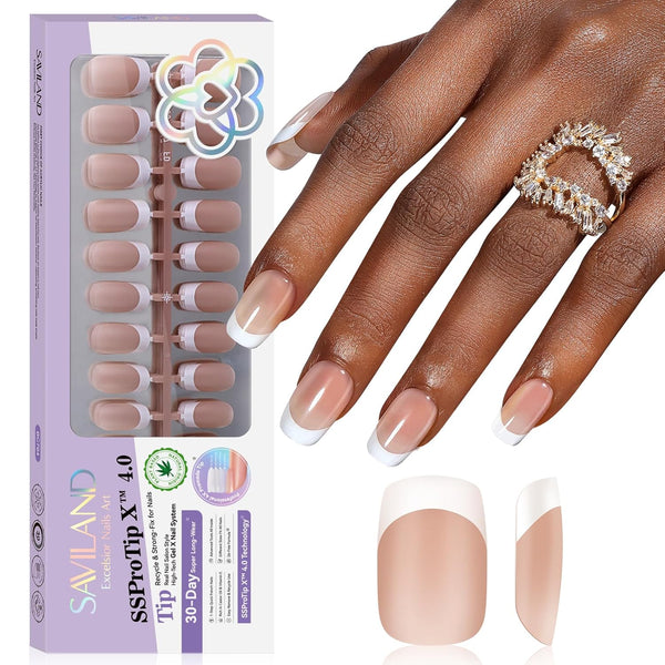 SSProTip X™ French Tip Press on Nails: 150PCS Nude Strong-fit Short Suqare French False Nails