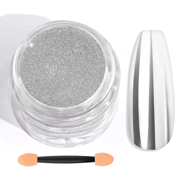 Silver Chrome Nail Powder - 1g Metallic Mirror Effect