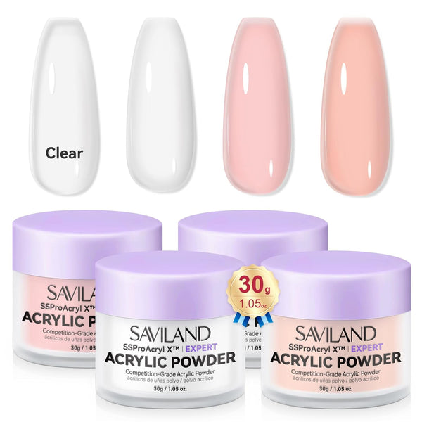 SSProAcryl X™ 4PCS Ultra-Smooth Acrylic Powder:Clear White Nude Pink