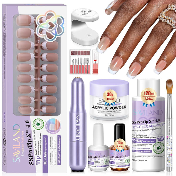 SSProTip X™ French Tip Acrylic Press On Nails Kit:Thick Short Square