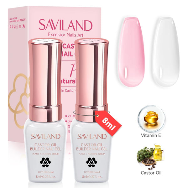 Saviland Clear Pink Gel Builder: Castor Oil Vitamin E Extension Gel Strengthener Gel Builder in a Bottle