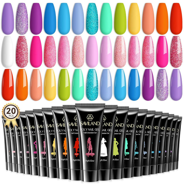 [US ONLY]20 Colors Bright Rainbow Pink Purple Blue Poly Nail Gel Kit