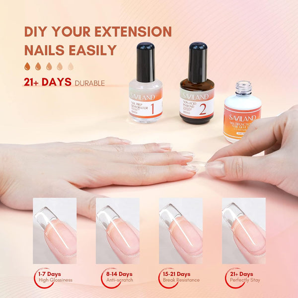 6-in-1 Nail Glue Gel with Mini Nail Lamp x Nail Dehydrator and Primer 15ml