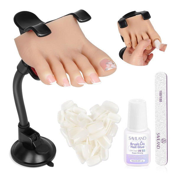 Saviland Silicone Flexible Nail Foot Bendable Nail Foot Mannequin Table Clip Practice Foot