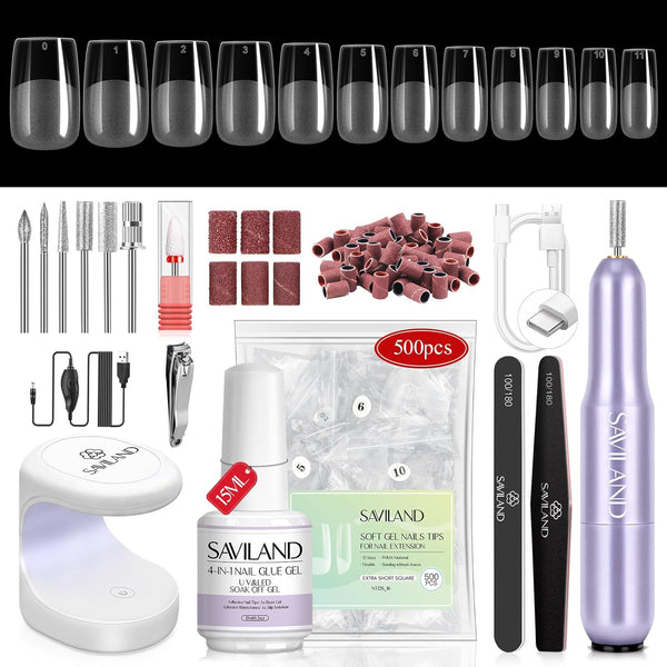 Saviland 500PCS Short Square Gel Nail Kit