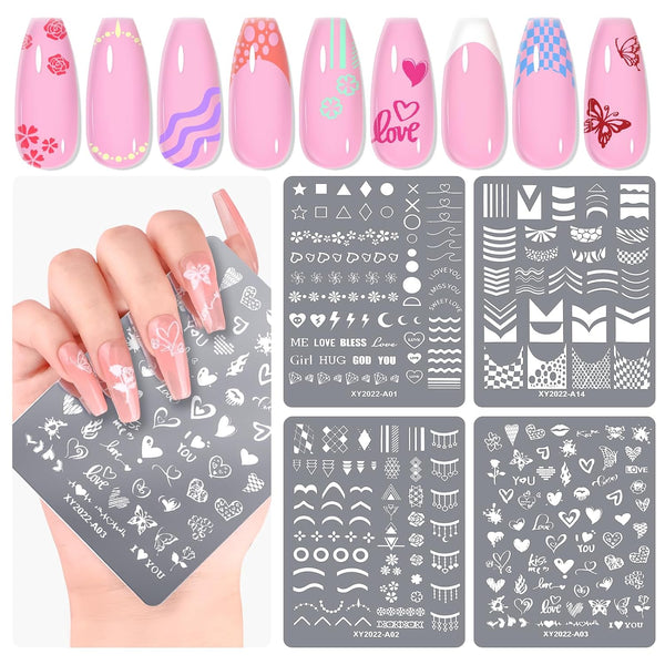 Saviland 4PCS French Nail Stamping Plates