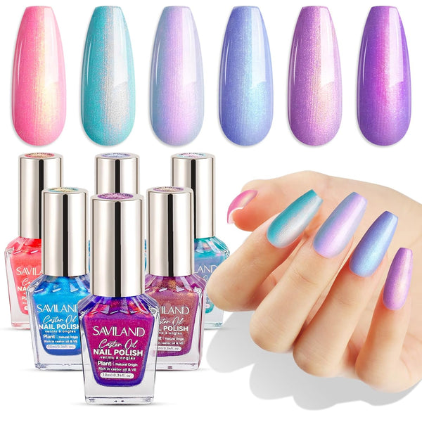 Saviland 6pcs Charm Pink Blue Gold Purple Ombre Summer Nail Polish Sets