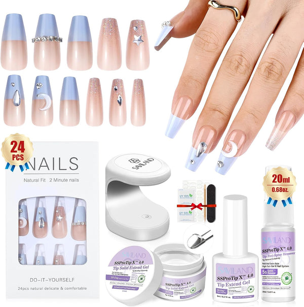 Press on Nails Tips and Glue Kit: False Nails with Nail Glue & Remover Nail Lamp Acrylic Full Cover Nails